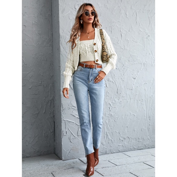 2 Piece Knit Set: White Tube Top & Cardigan - Picture 3 of 6